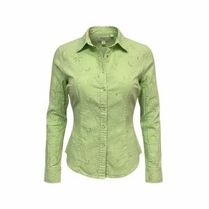 Ryan Michael linen Western shirt S lime green eyelet embroidered pearl snap